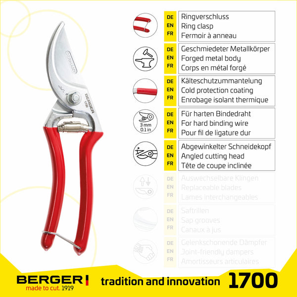 Handschere Klassik 1700 | Korrosionsgeschützte Klinge & abgewinkelter Schneidkopf - Julius Berger GmbH & Co. KG