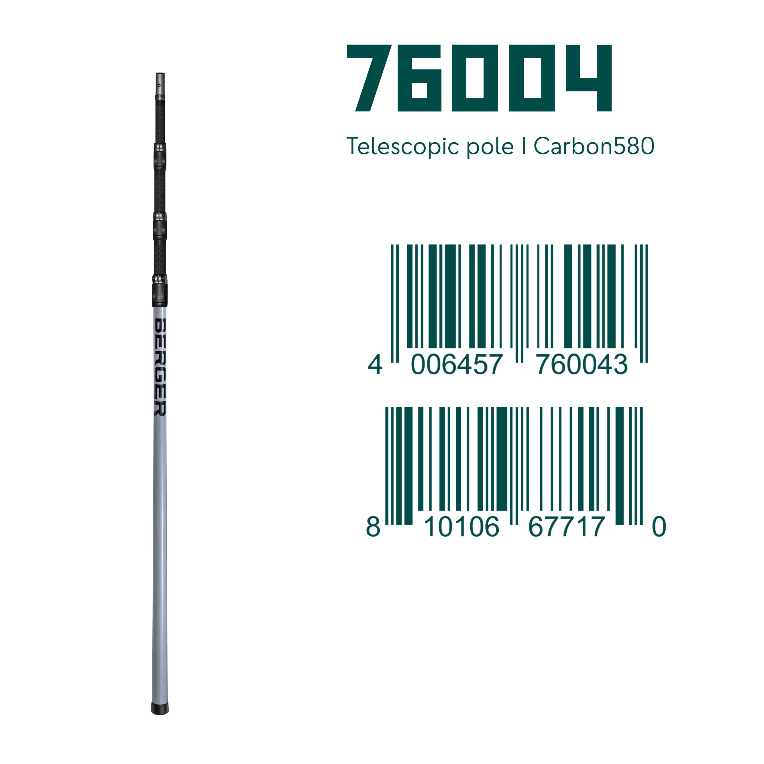 BERGER ArboRapid Ultra Light | 76004 | Grau/Schwarz | 4-teilig ausziehbare Teleskopstange, 3 Carbon- und 1 Glasfaserrohr „GFK