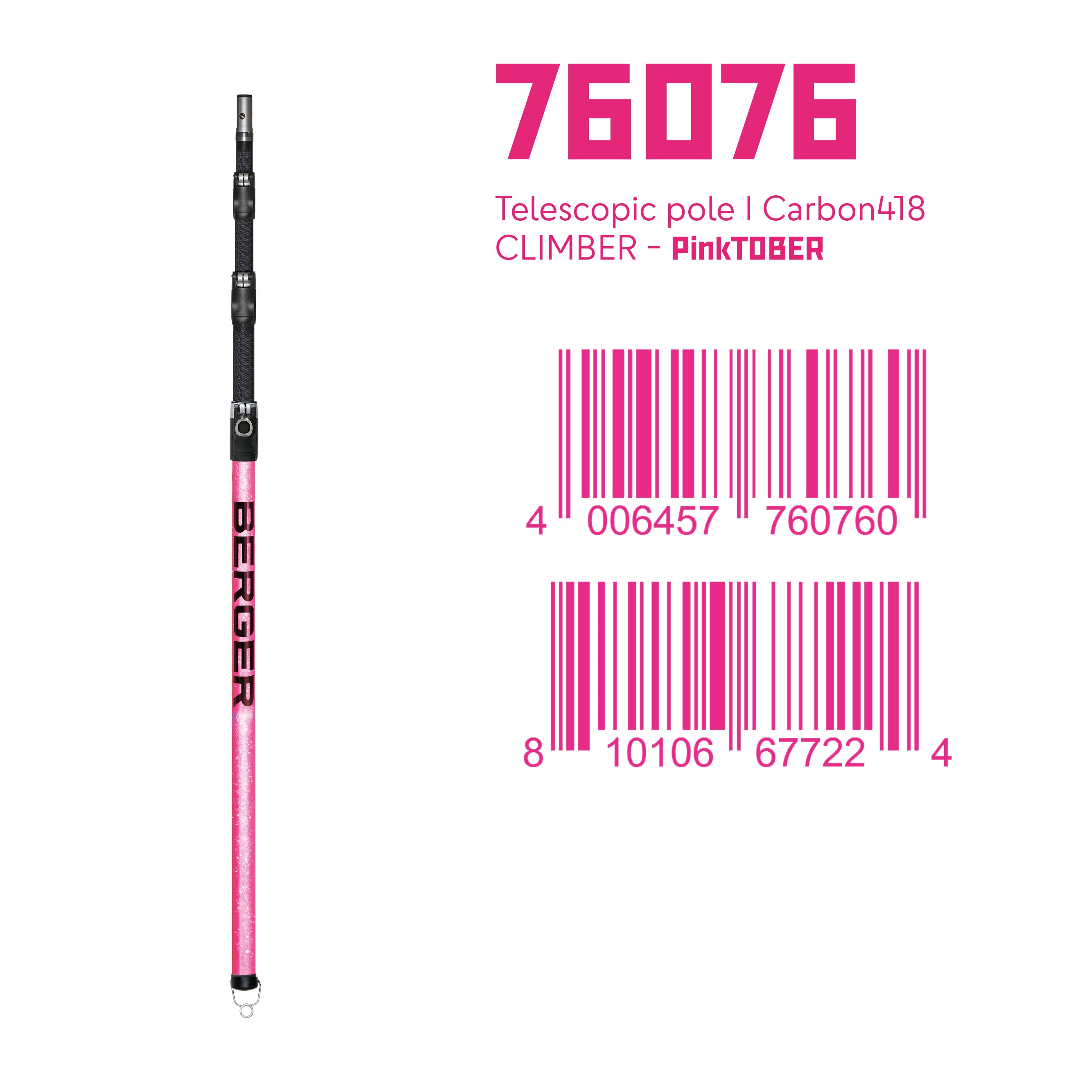 BERGER ArboRapid PINKtober Kletterstange | 76076 | 4-teilige Carbon-Teleskopstange | Länge 1,15–3,65 m | Easy-Click System | PINKtober Special Edition - Julius Berger GmbH & Co. KG