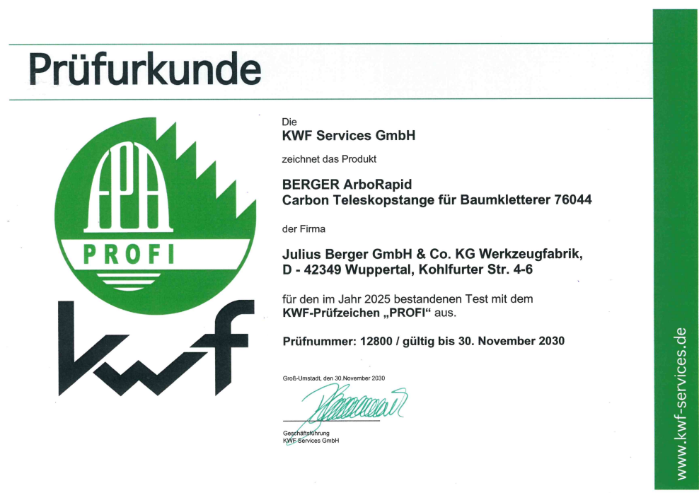 BERGER ArboRapid Kletterstange | 76044 | 4-teilig ausziehbare Teleskopstange, 3 Carbon- und 1 Glasfaserrohr „GFK